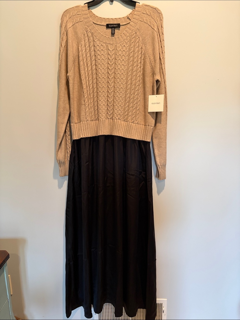 Ellen Tracy Beige Knit Sweater with Black Maxi Skirt